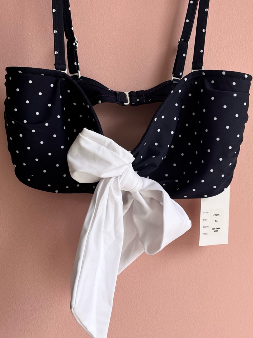 Unique Vintage NWT Pin Dot Pin-Up Rialto Bikini Top Blue White XL - Picture 2 of 8